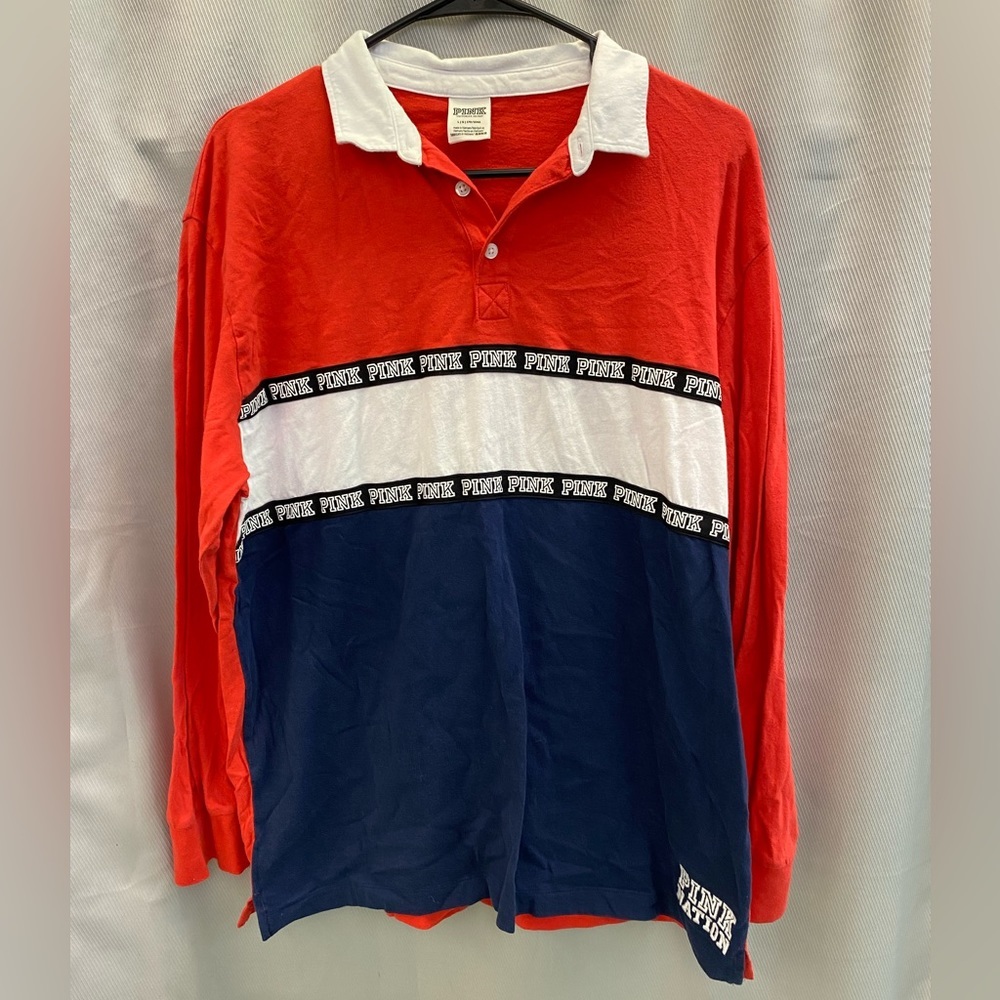3/$15 PINK women’s Red/White/Blue Long Sleeve Top Size Large Victoria Secret - Picture 6 of 7